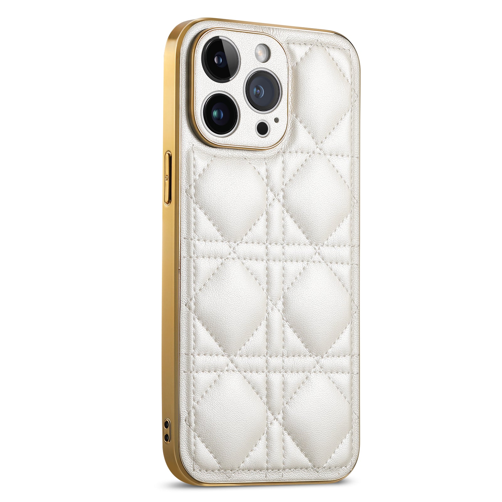 SUTENI Til iPhone 14 Pro Stitching Line Rhombus PU læderbelagt TPU PC beskyttelsescover Galvanisering telefoncover SUTENI Til iPhone 14 Pro Stitching Line Rhombus PU læderbelagt TPU PC beskyttelsescover Galvanisering telefoncover